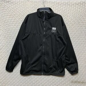 Vintage USA Olympic Zip Up Fleece Black Sweater Men's Size XL Track Field Traini
